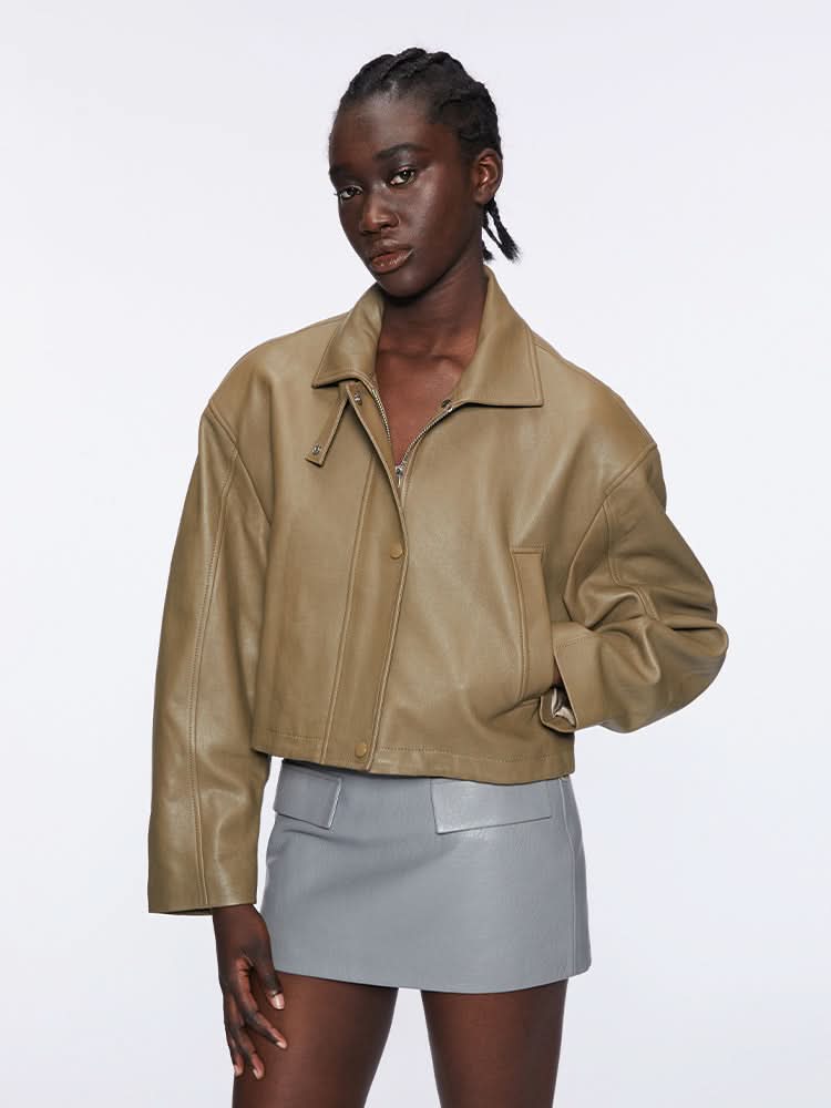 miss sixty LEATHER BIKER JACKET ARMY GREEN