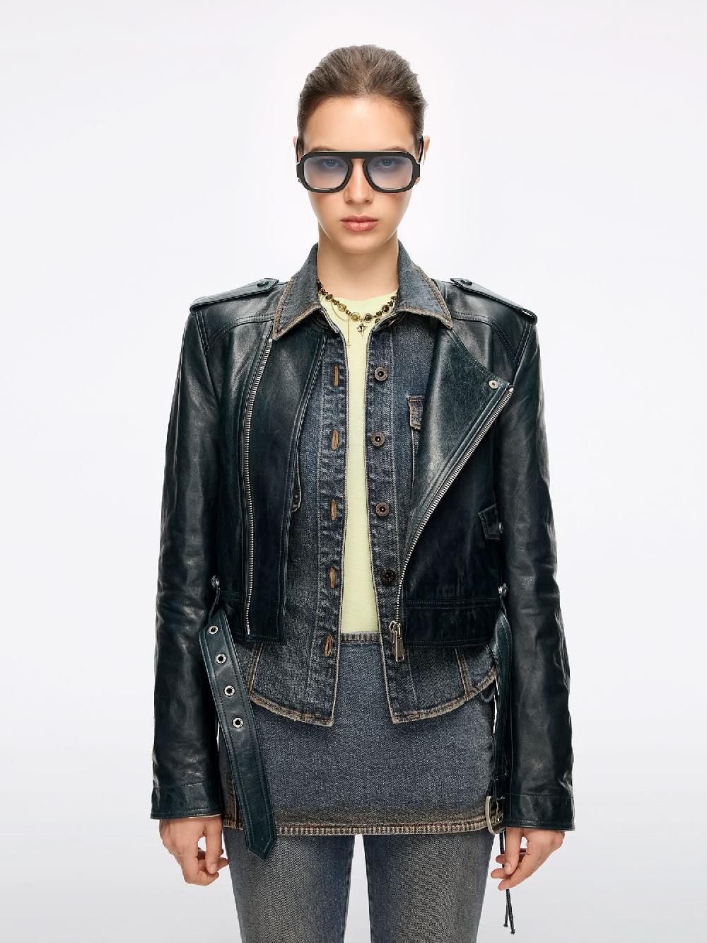 miss sixty LEATHER JACKET JASPER GREEN