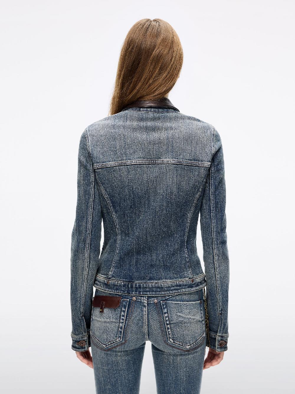 Miss Sixty LEATHER-PANEL DENIM JACKET DEEP BLUE