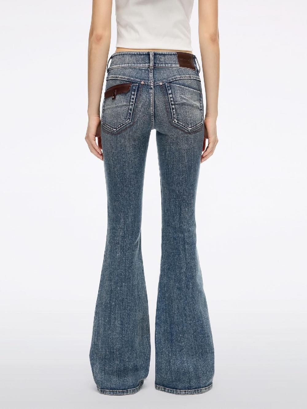 Miss Sixty LEATHER-PANEL FLARED JEANS DEEP BLUE