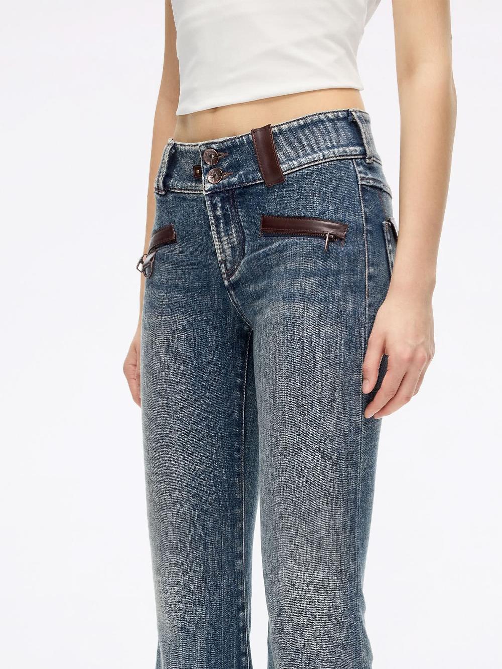 Miss Sixty LEATHER-PANEL FLARED JEANS DEEP BLUE