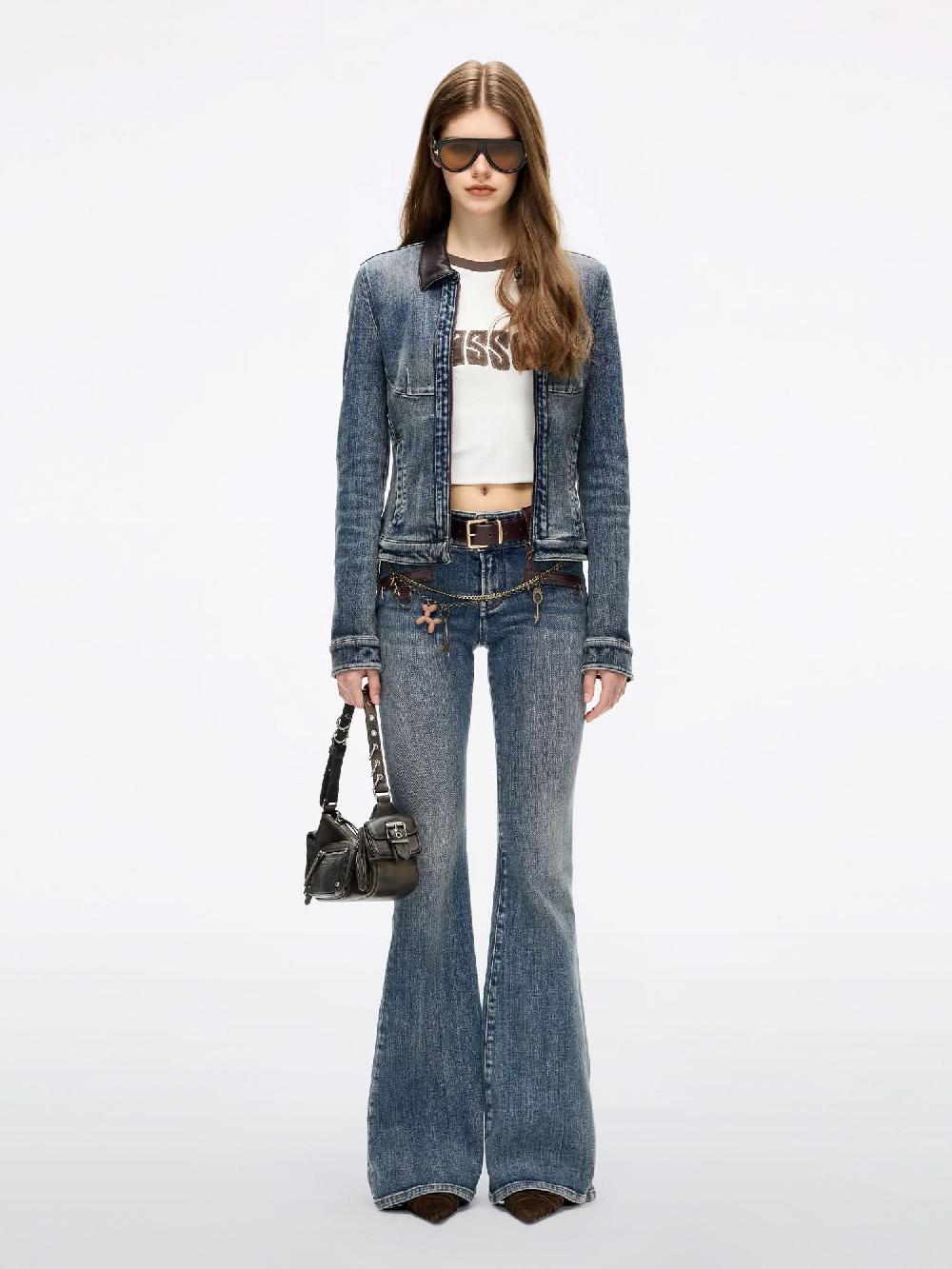 Miss Sixty LEATHER-PANEL FLARED JEANS DEEP BLUE