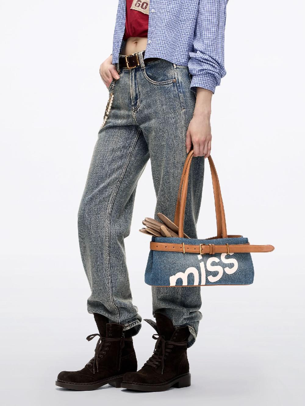 Miss Sixty LEATHER PATCH DENIM BAG BLUE DENIM
