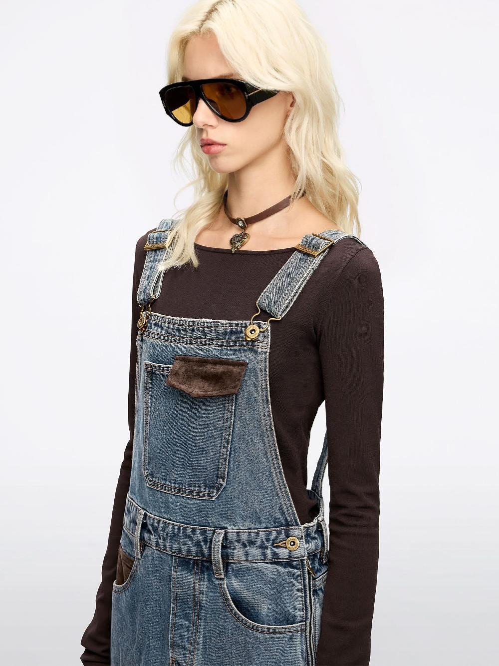 Miss Sixty LEATHER PATCH DENIM DRESS RETRO BLUE