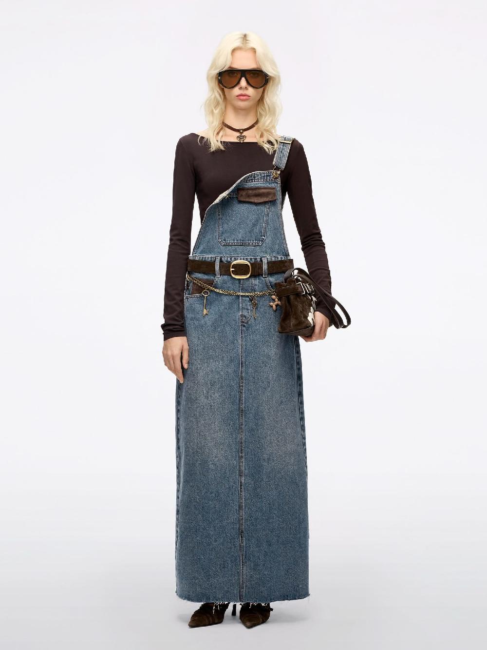 miss sixty LEATHER PATCH DENIM DRESS RETRO BLUE