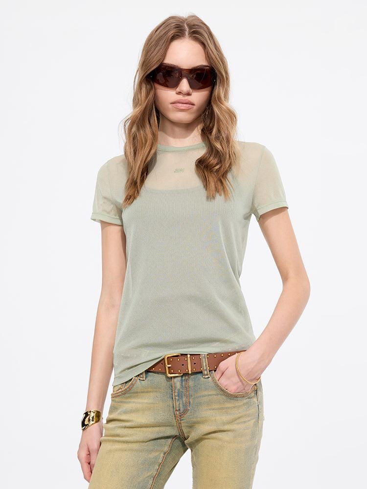 miss sixty LETTER PRINT T-SHIRT GREEN GREY