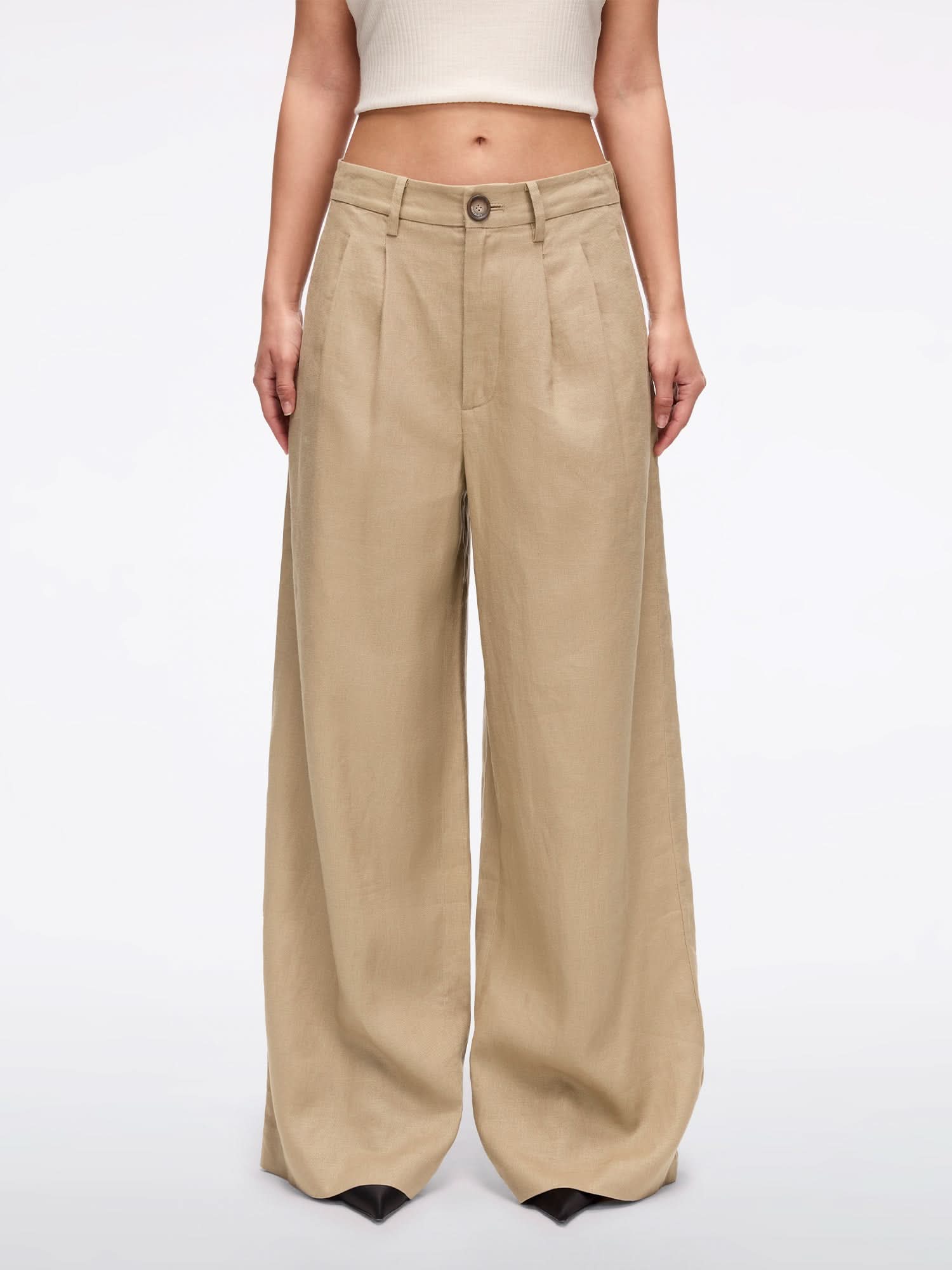 Miss Sixty LINEN STRAIGHT-LEG PANTS DARK KHAKI