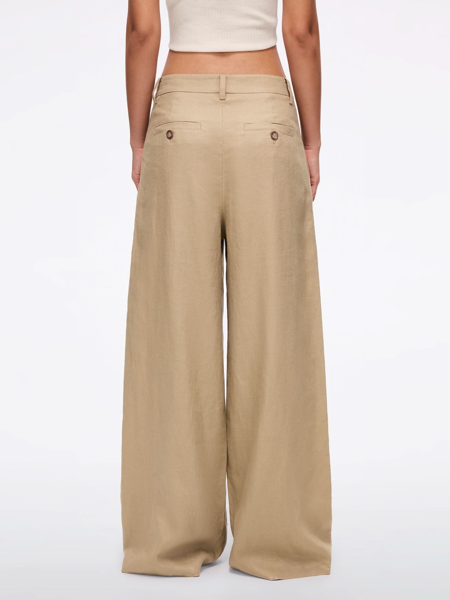 Miss Sixty LINEN STRAIGHT-LEG PANTS DARK KHAKI