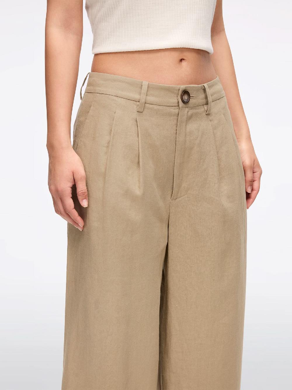 Miss Sixty LINEN STRAIGHT-LEG PANTS DARK KHAKI