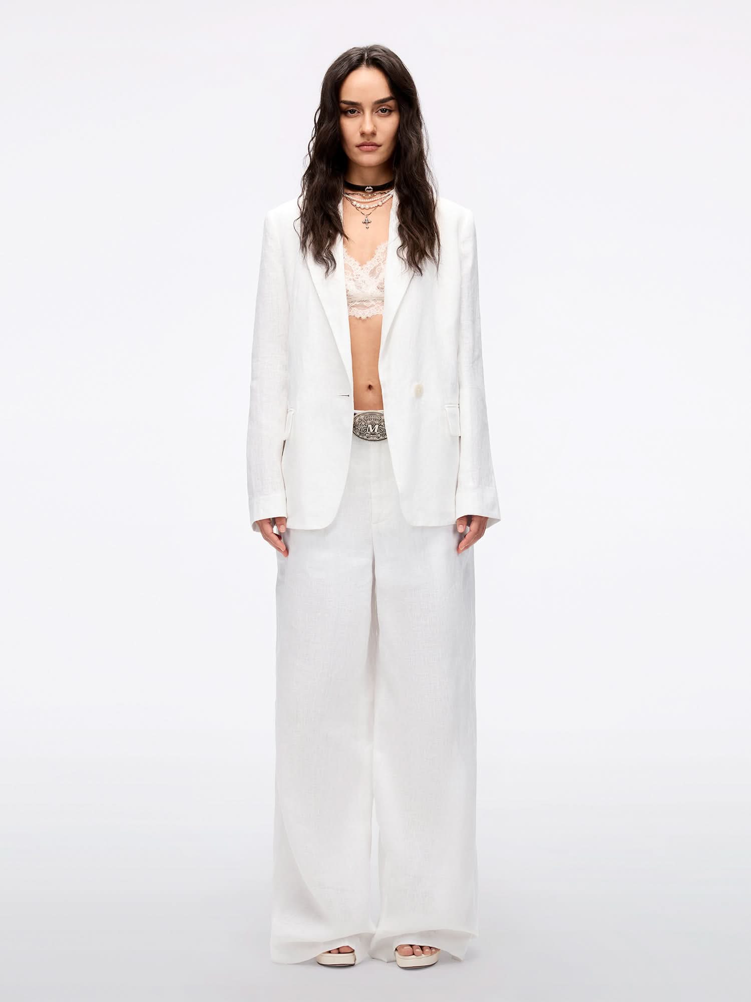 Miss Sixty LINEN STRAIGHT-LEG PANTS WHITE