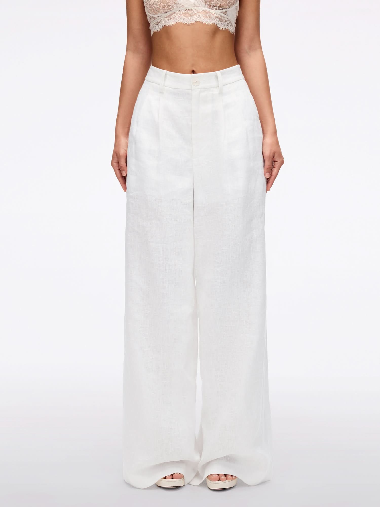 miss sixty LINEN STRAIGHT-LEG PANTS WHITE