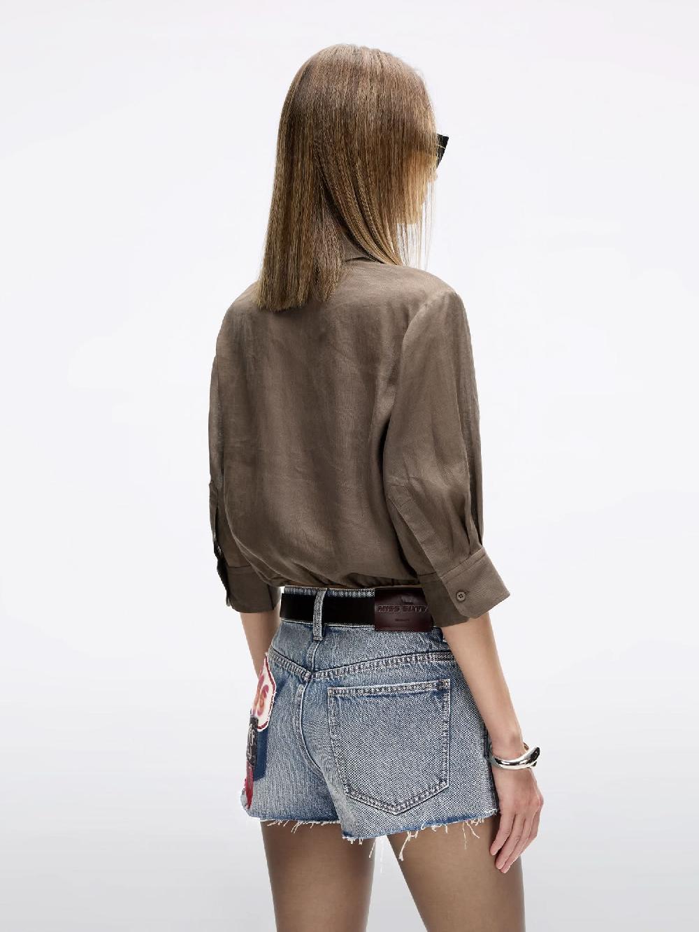 Miss Sixty LINEN TIE-FRONT SHIRT PALM GREY