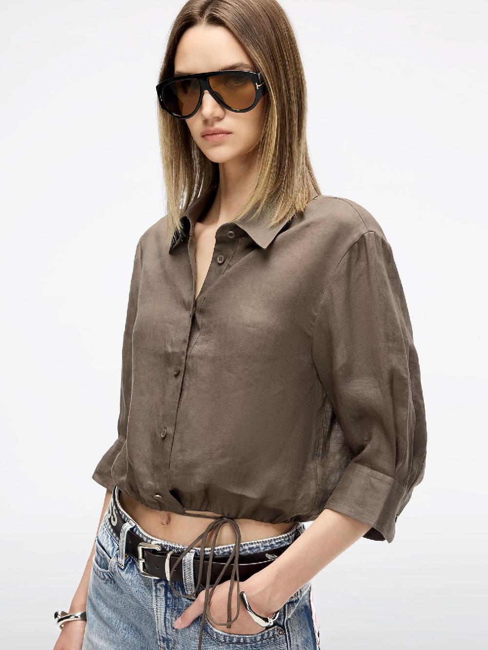 Miss Sixty LINEN TIE-FRONT SHIRT PALM GREY