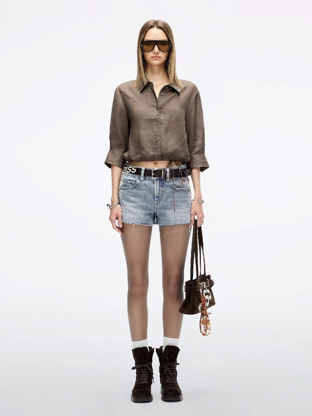 Miss Sixty LINEN TIE-FRONT SHIRT PALM GREY