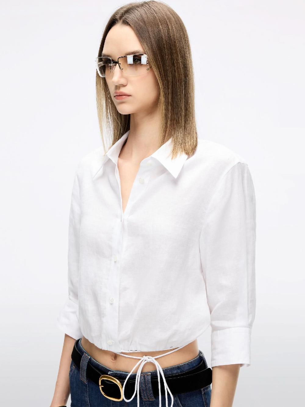 Miss Sixty LINEN TIE-FRONT SHIRT WHITE