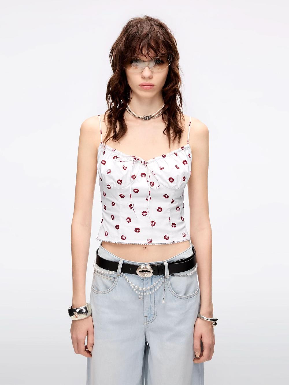 miss sixty LIP PRINT CAMI TOP WHITE
