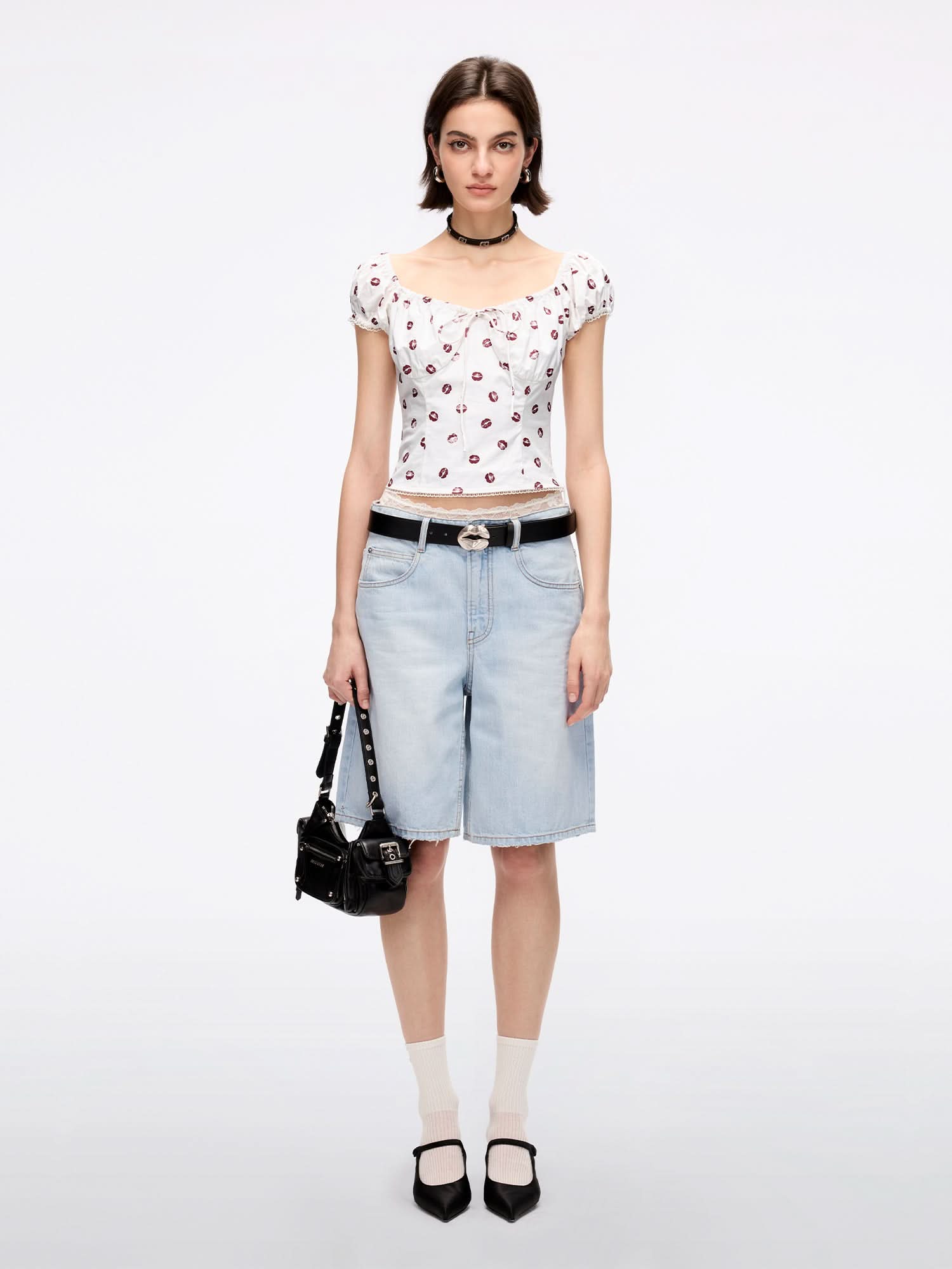 Miss Sixty LIP PRINT CROPPED SHIRT WHITE