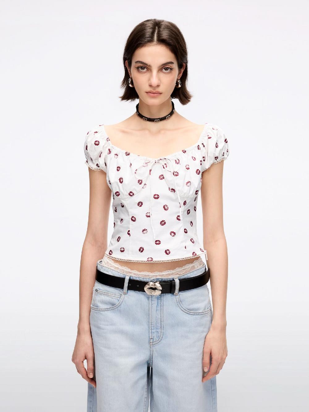 miss sixty LIP PRINT CROPPED SHIRT WHITE
