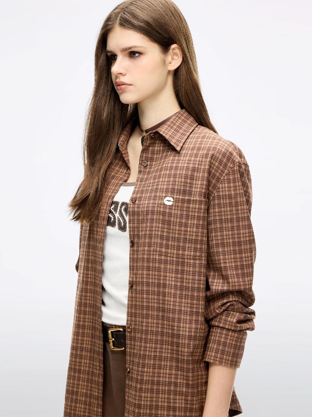 Miss Sixty LIP PRINT PLAID SHIRT DARK KHAKI