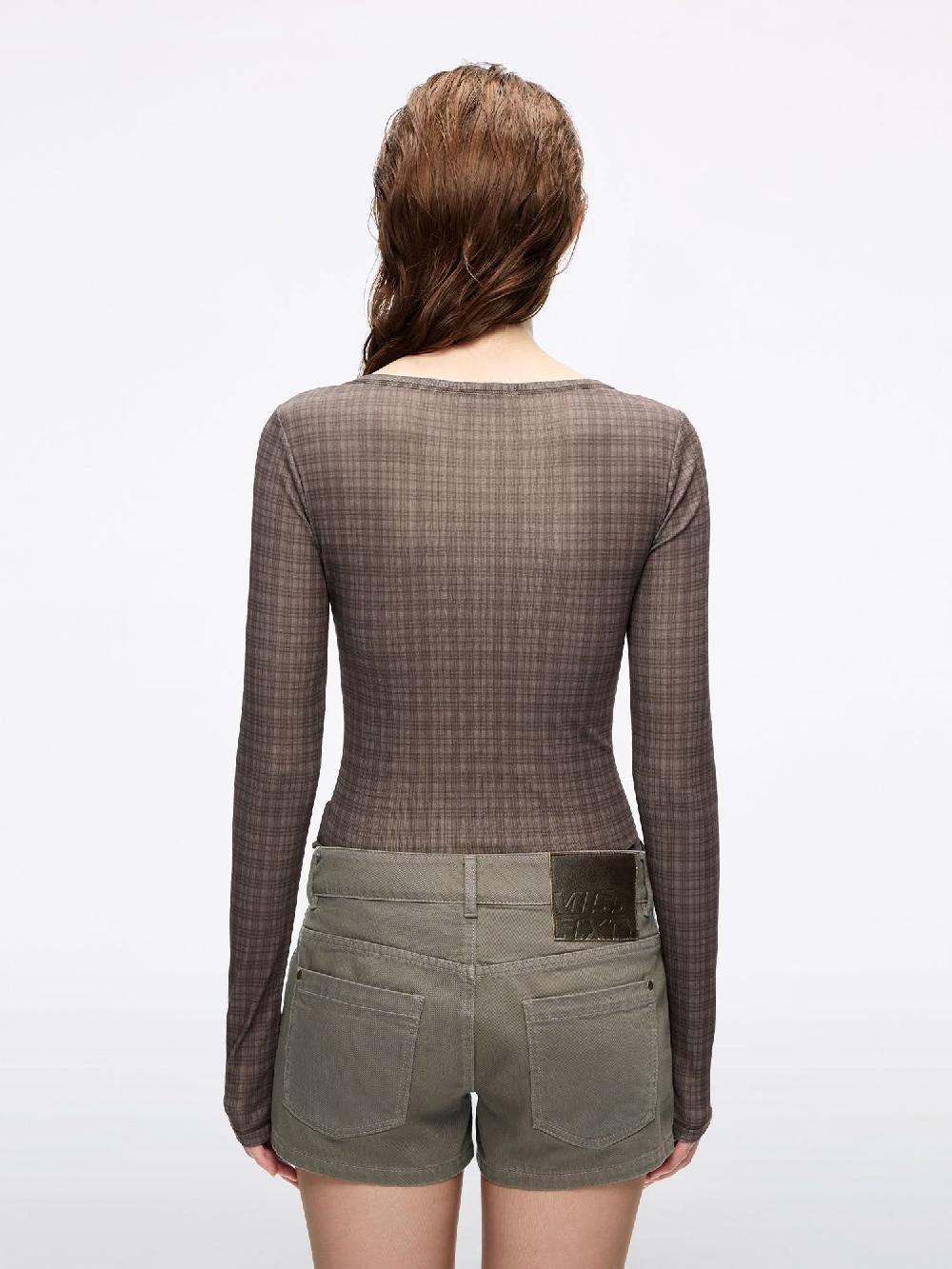 Miss Sixty LIP PRINT PLAID T-SHIRT EBONY BROWN