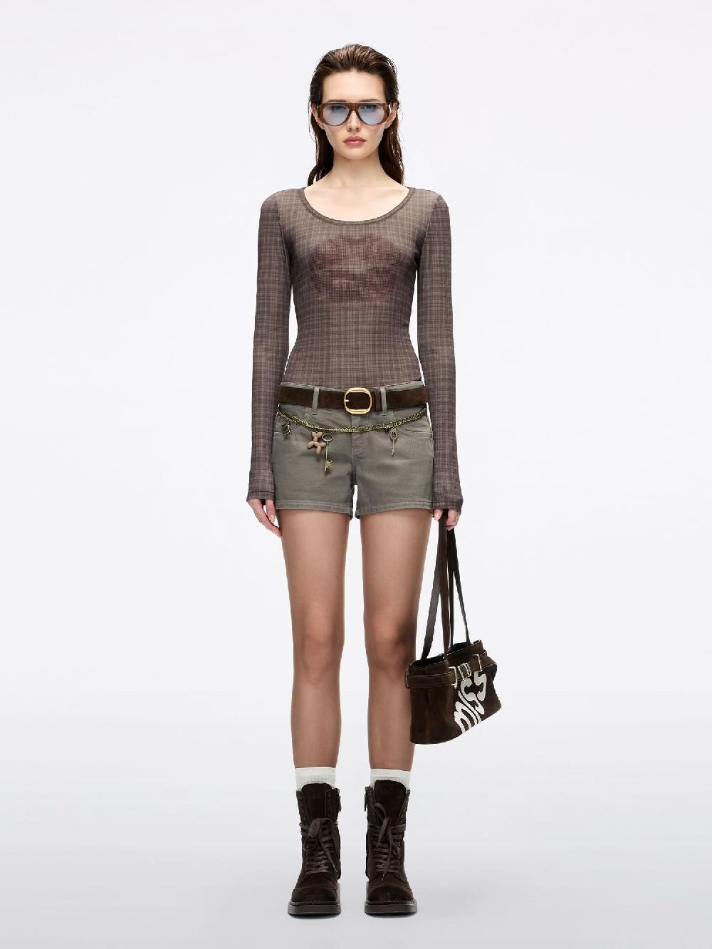 Miss Sixty LIP PRINT PLAID T-SHIRT EBONY BROWN