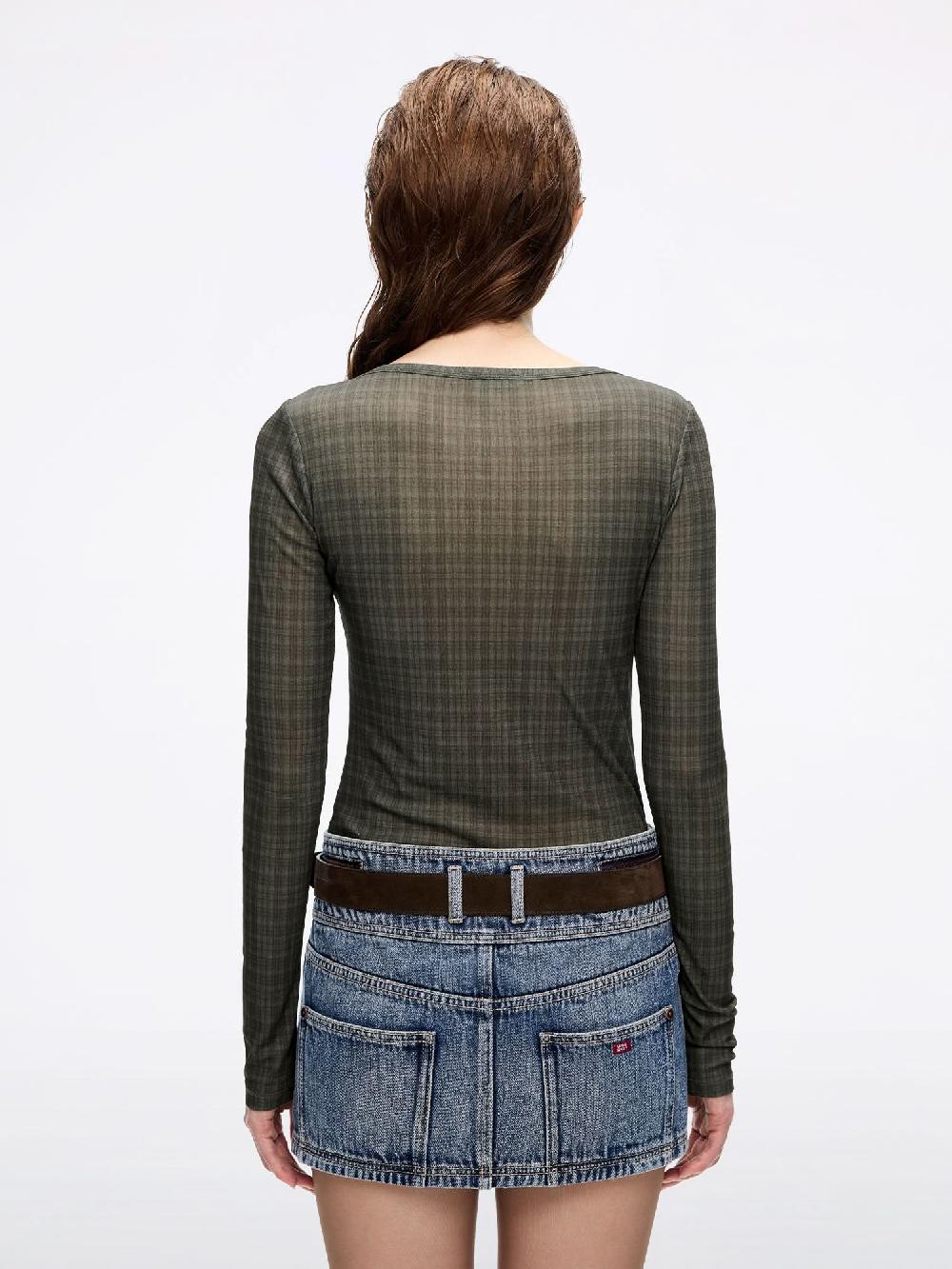 Miss Sixty LIP PRINT PLAID T-SHIRT OLIVE GREEN