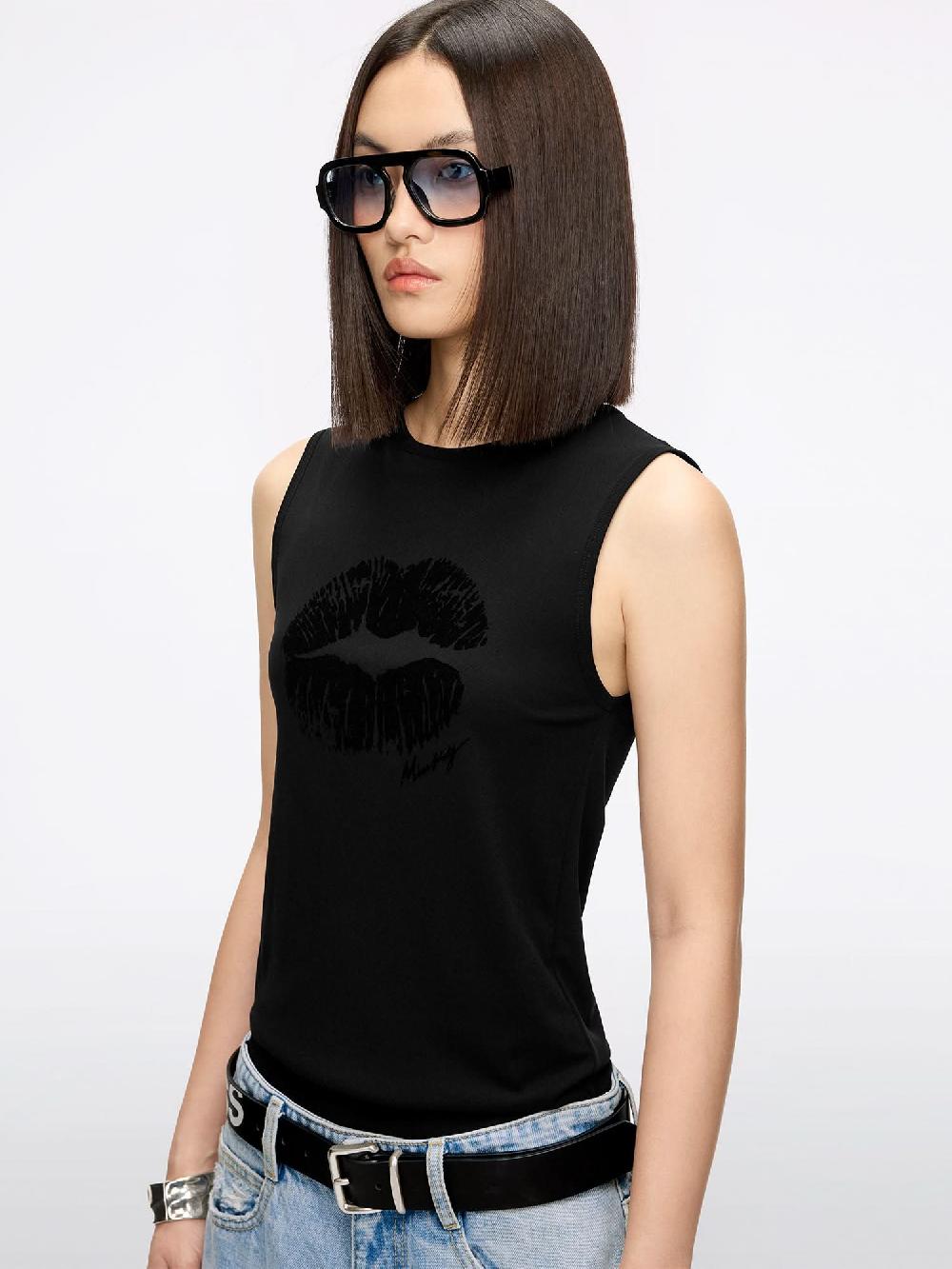 Miss Sixty LIP PRINT SLEEVELESS T-SHIRT BLACK