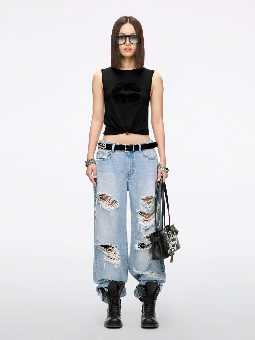 Miss Sixty LIP PRINT SLEEVELESS T-SHIRT BLACK