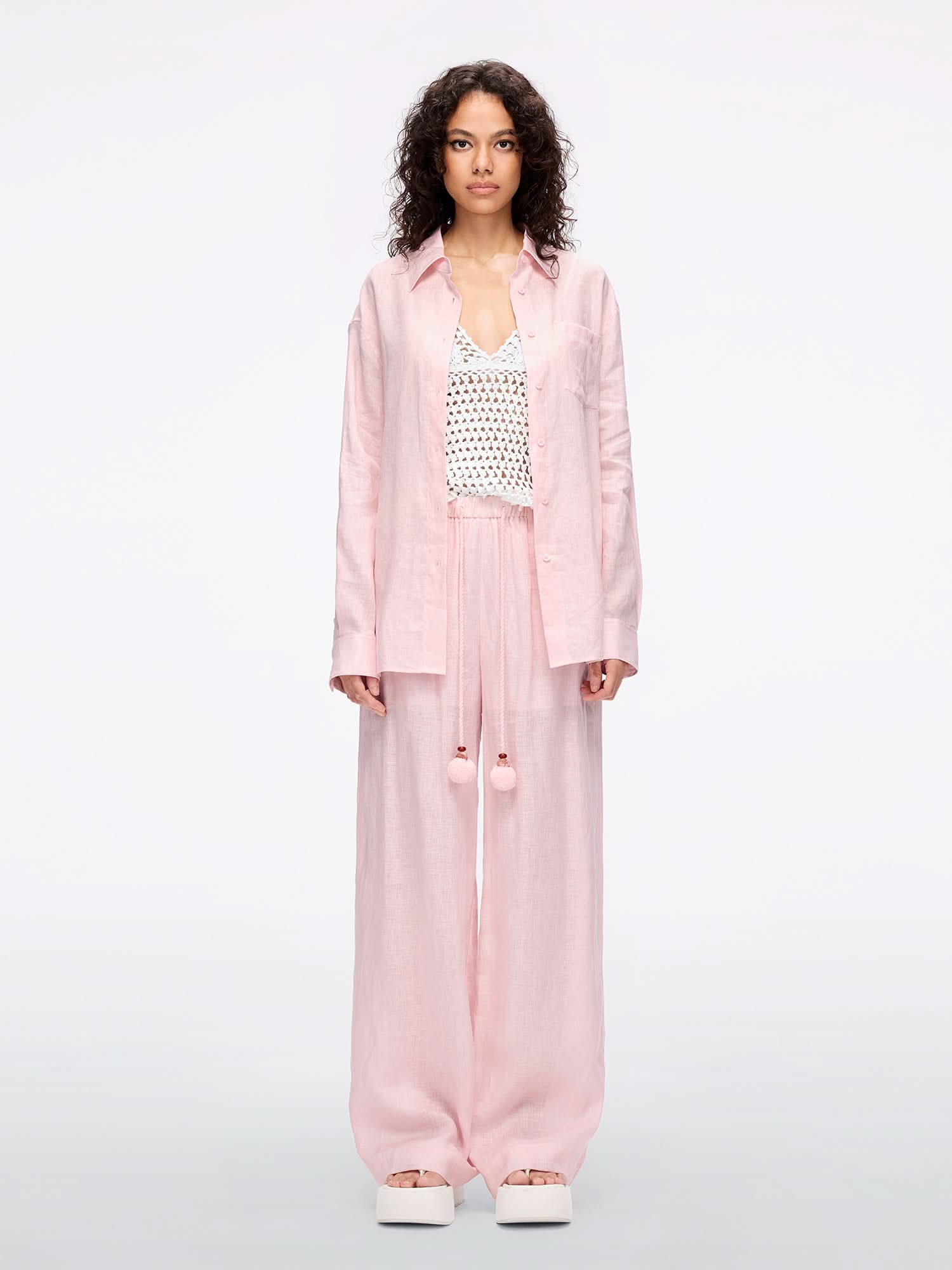 Miss Sixty LOOSE-FIT LINEN SHIRT BABY PINK