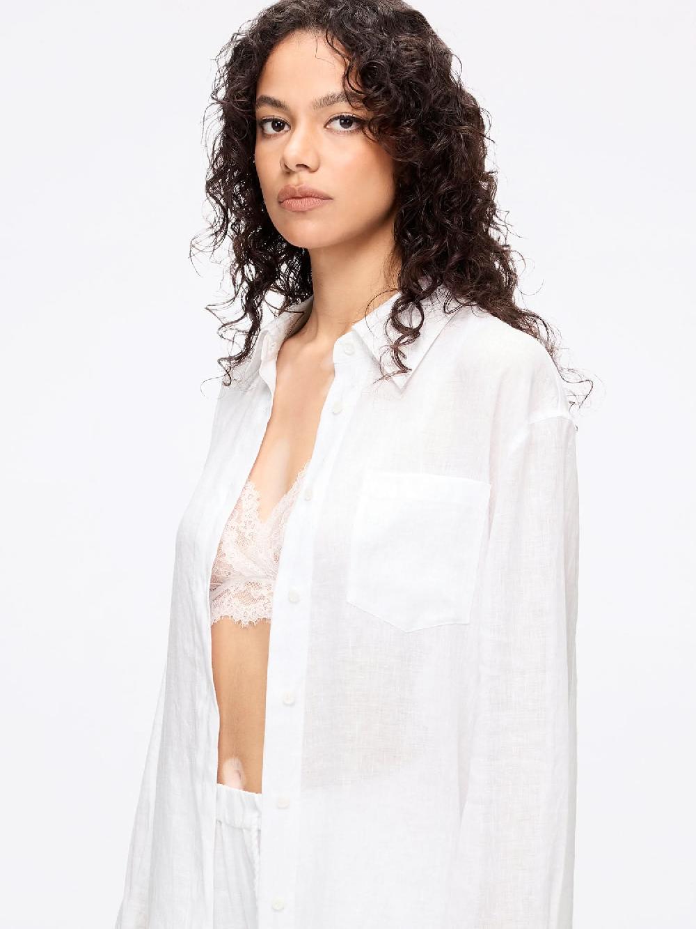 Miss Sixty LOOSE-FIT LINEN SHIRT BRIGHT WHITE