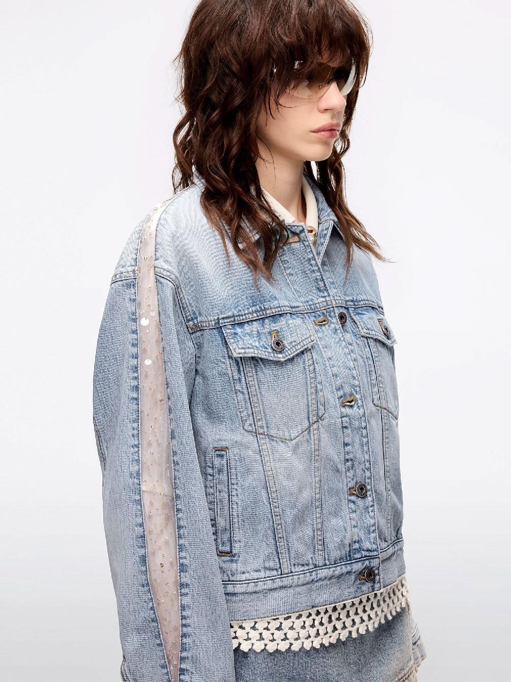 Miss Sixty MESH AND BEADED DENIM JACKET LIGHT BLUE