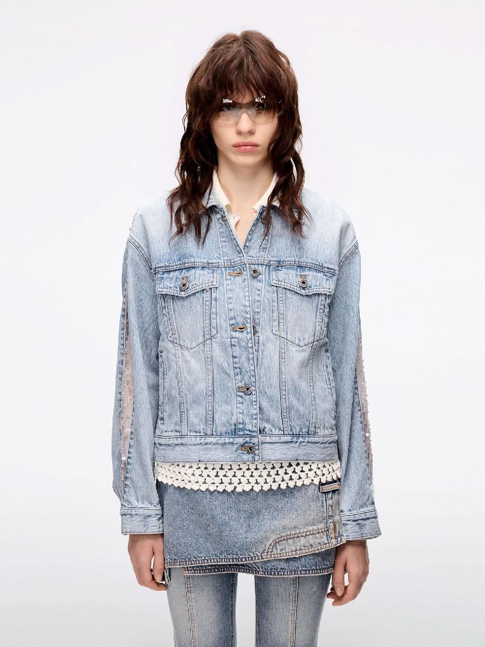 miss sixty MESH AND BEADED DENIM JACKET LIGHT BLUE