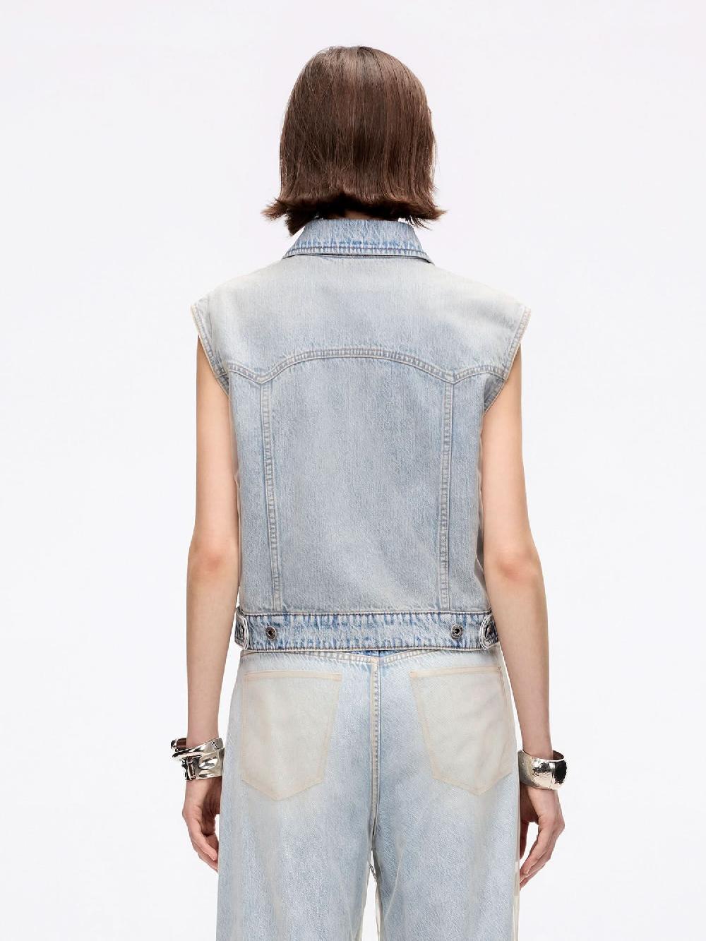 Miss Sixty MESH AND BEADED DENIM VEST LIGHT BLUE
