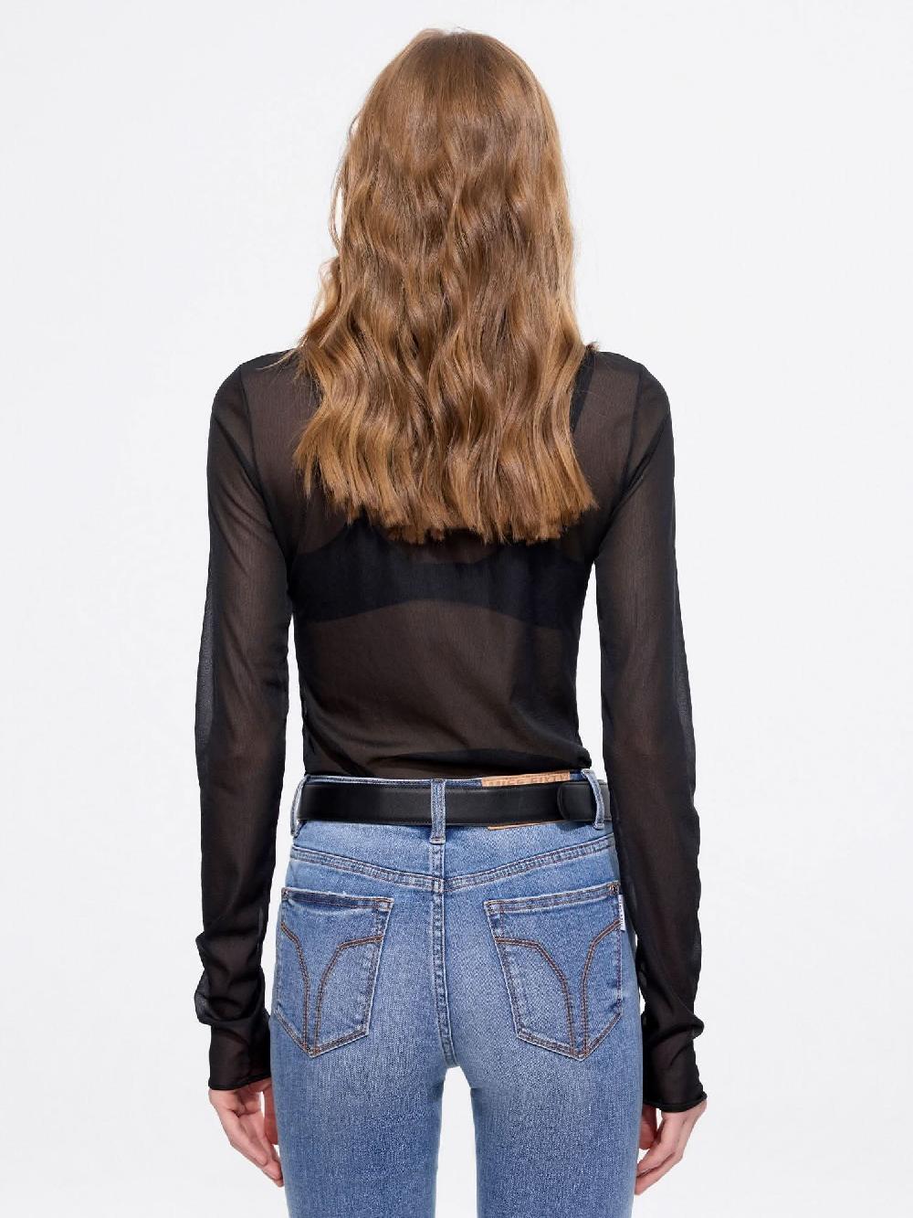 Miss Sixty MOCK NECK SHEER MESH T-SHIRT BLACK