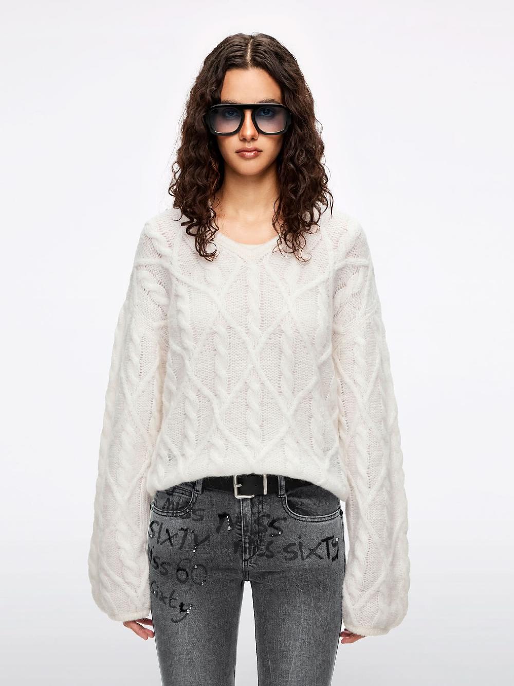 miss sixty MOHAIR-BLEND KNIT TOP WHITE