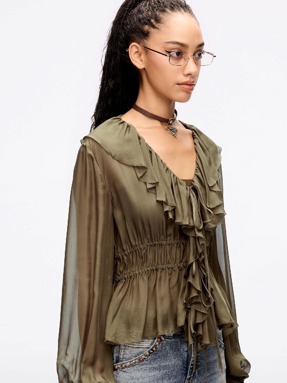 Miss Sixty MULBERRY SILK SHIRT KHAKI GREEN