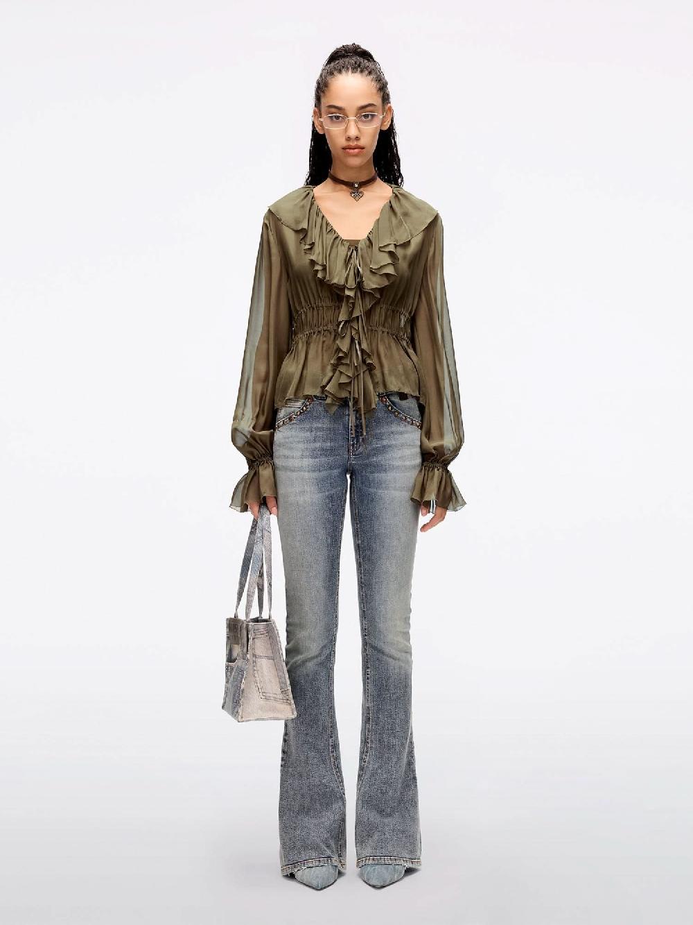 Miss Sixty MULBERRY SILK SHIRT KHAKI GREEN