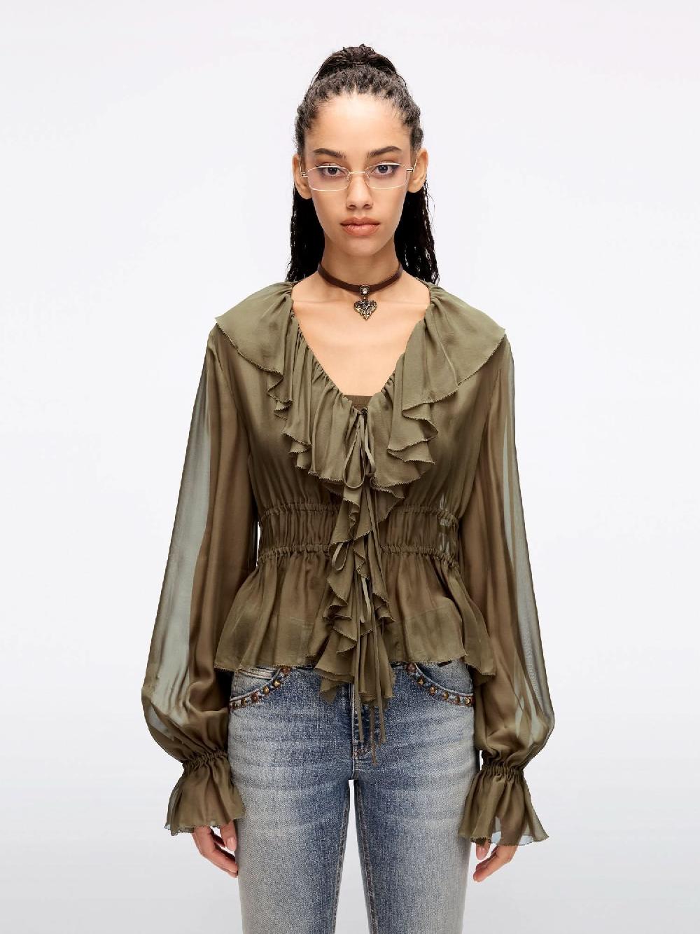 Miss Sixty MULBERRY SILK SHIRT KHAKI GREEN