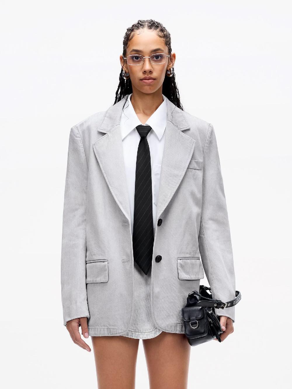 miss sixty NOTCHED LAPEL DENIM JACKET LIGHT GREY