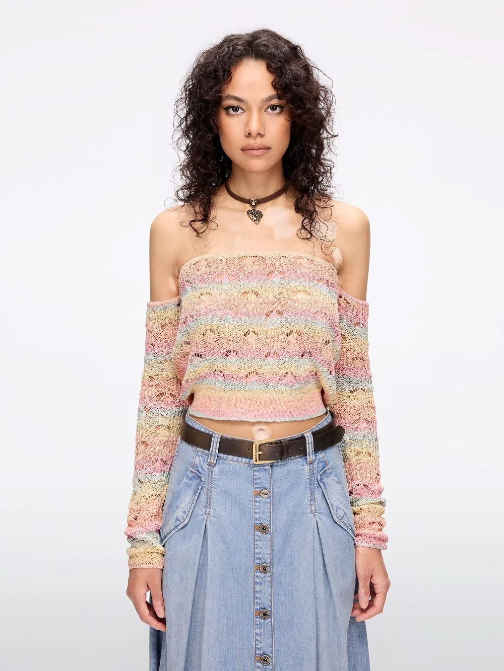miss sixty OFF-SHOULDER KNIT TOP MULTICOLOUR