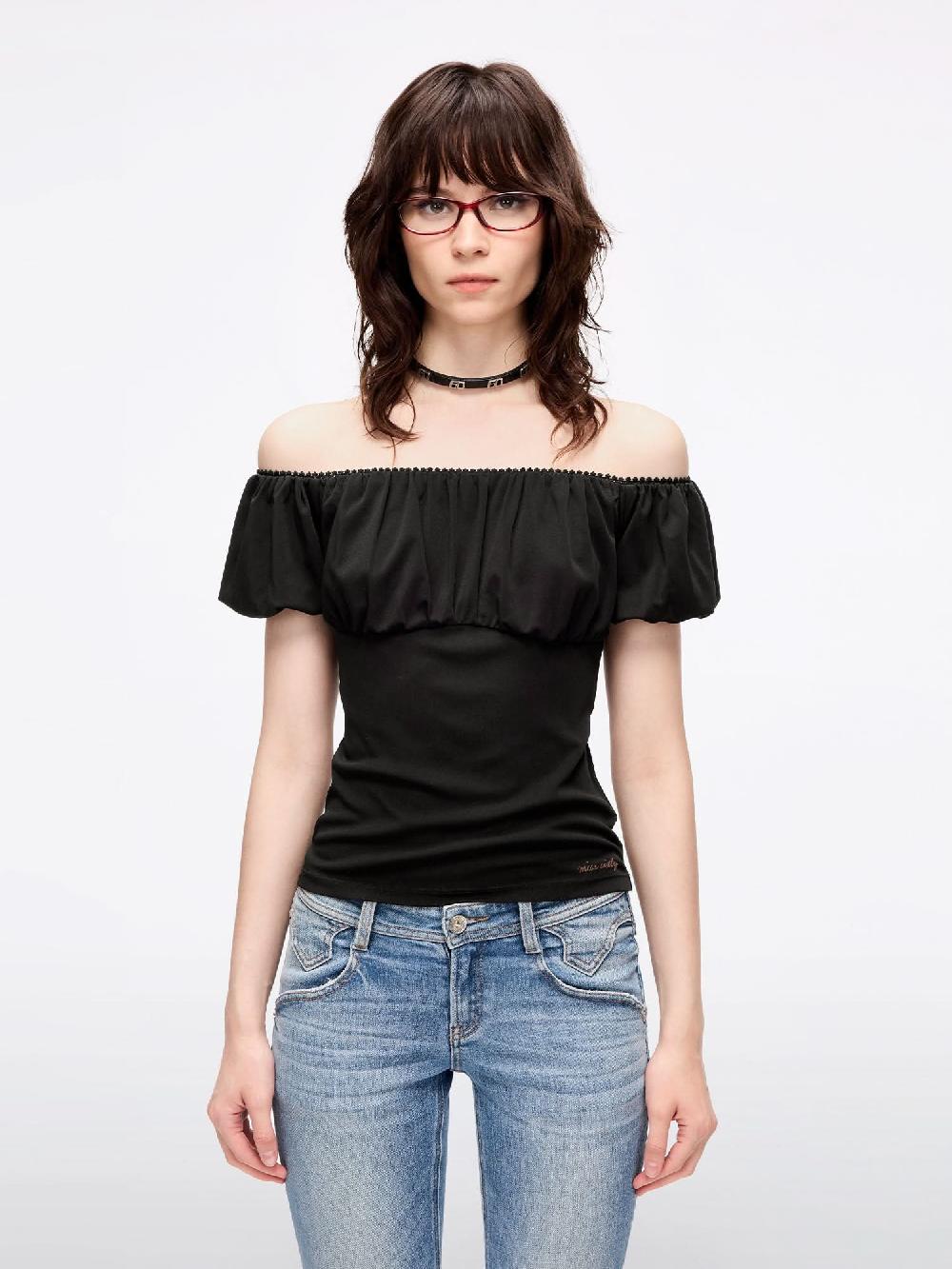miss sixty OFF-SHOULDER T-SHIRT BLACK