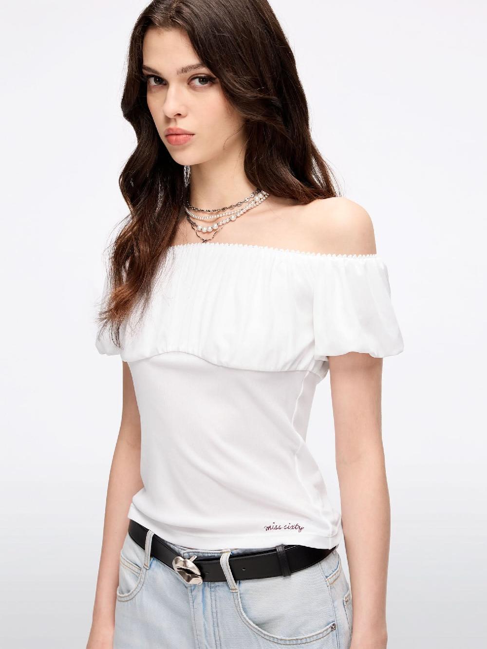 Miss Sixty OFF-SHOULDER T-SHIRT BRIGHT WHITE