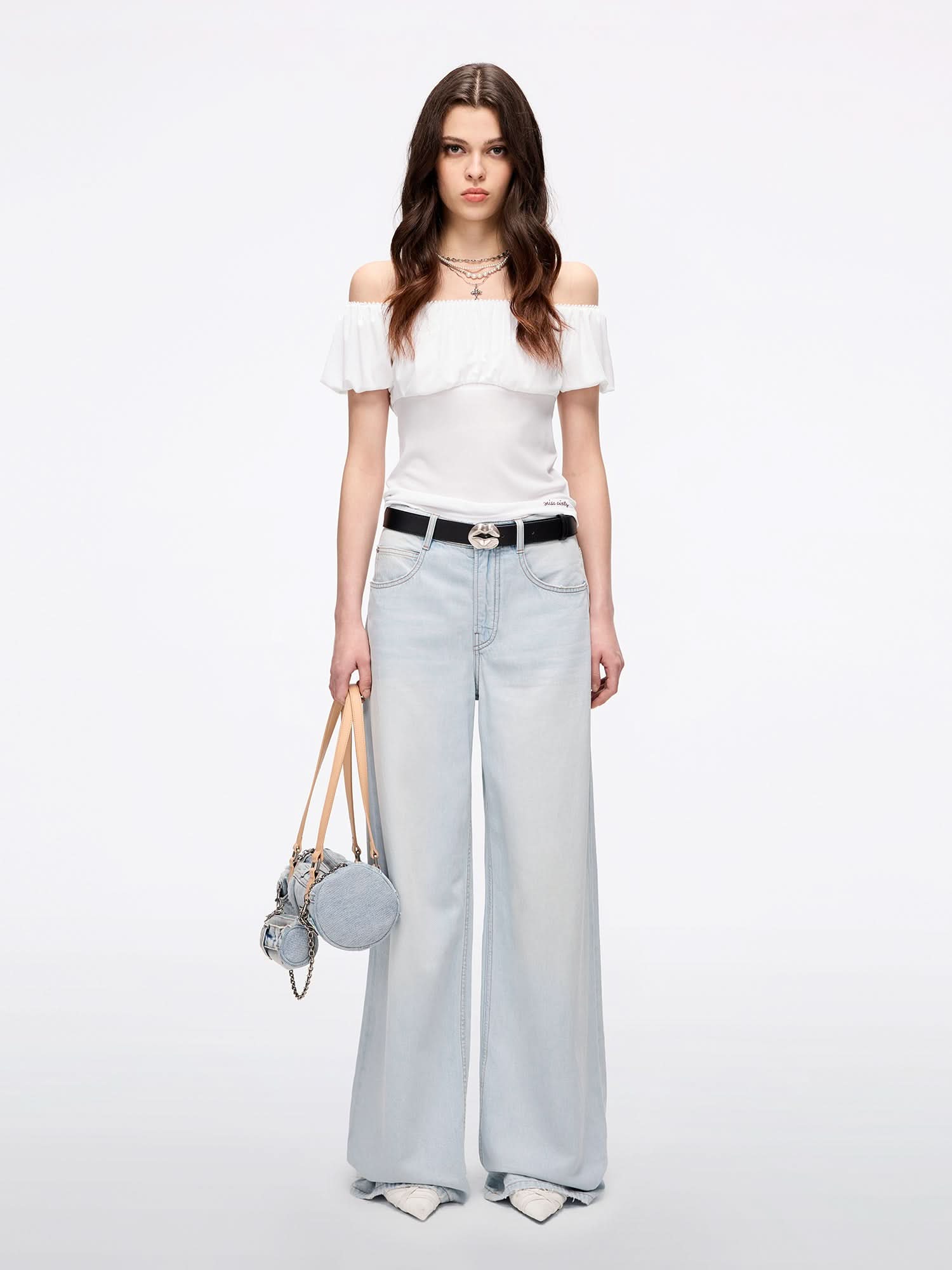 Miss Sixty OFF-SHOULDER T-SHIRT BRIGHT WHITE