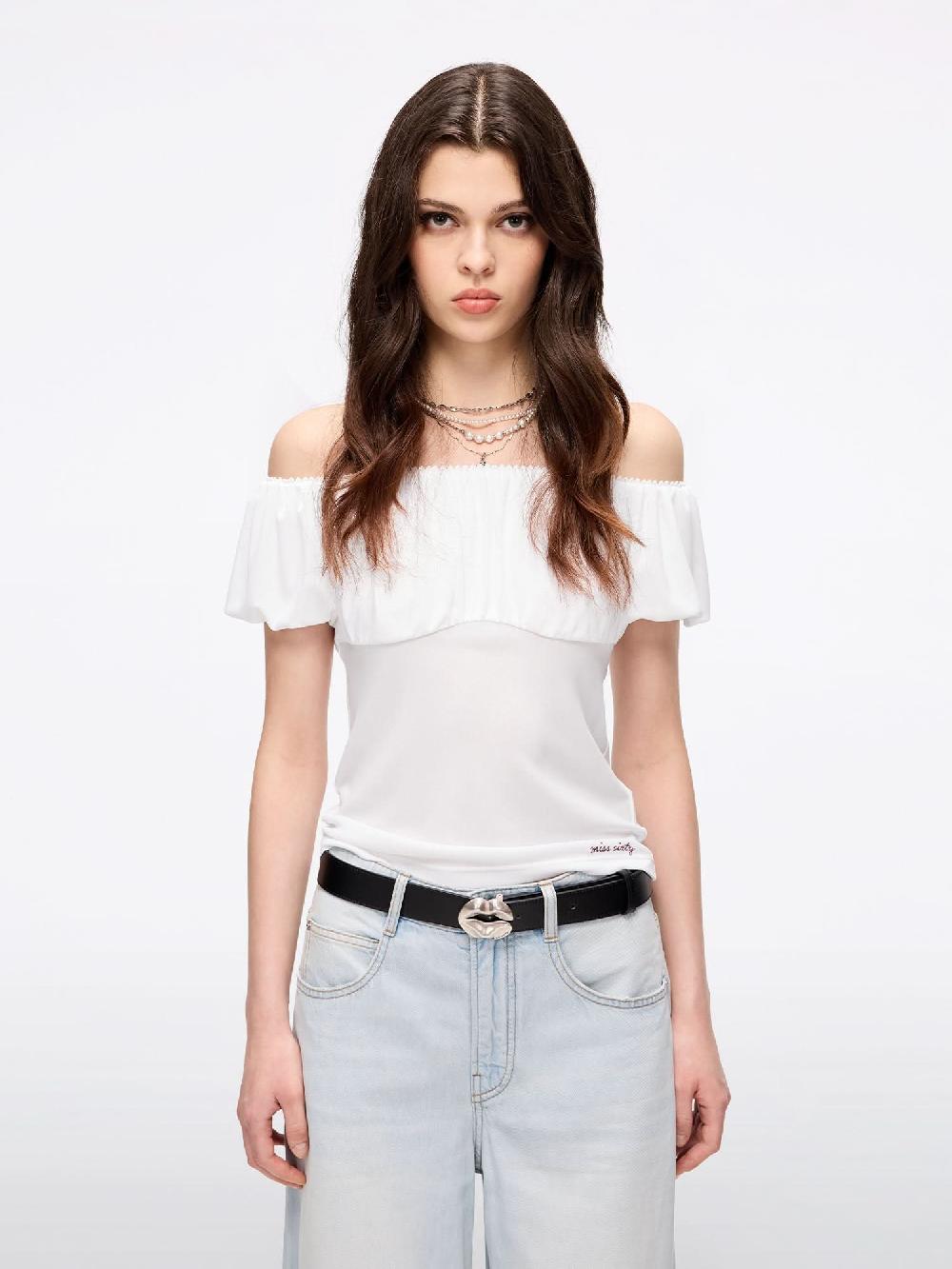 miss sixty OFF-SHOULDER T-SHIRT BRIGHT WHITE