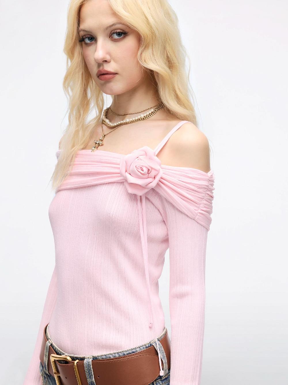 Miss Sixty OFF-THE-SHOULDER KNIT TOP BABY PINK