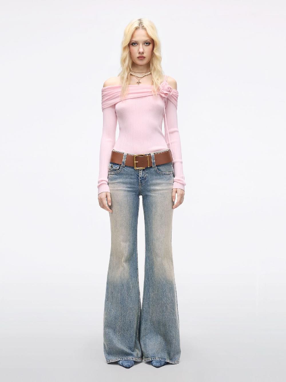 Miss Sixty OFF-THE-SHOULDER KNIT TOP BABY PINK