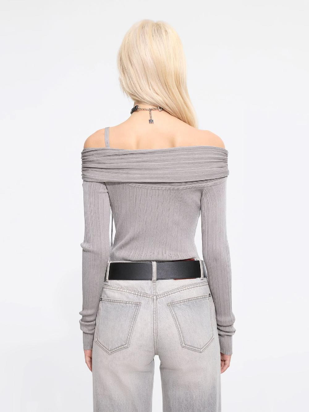 Miss Sixty OFF-THE-SHOULDER KNIT TOP GREY