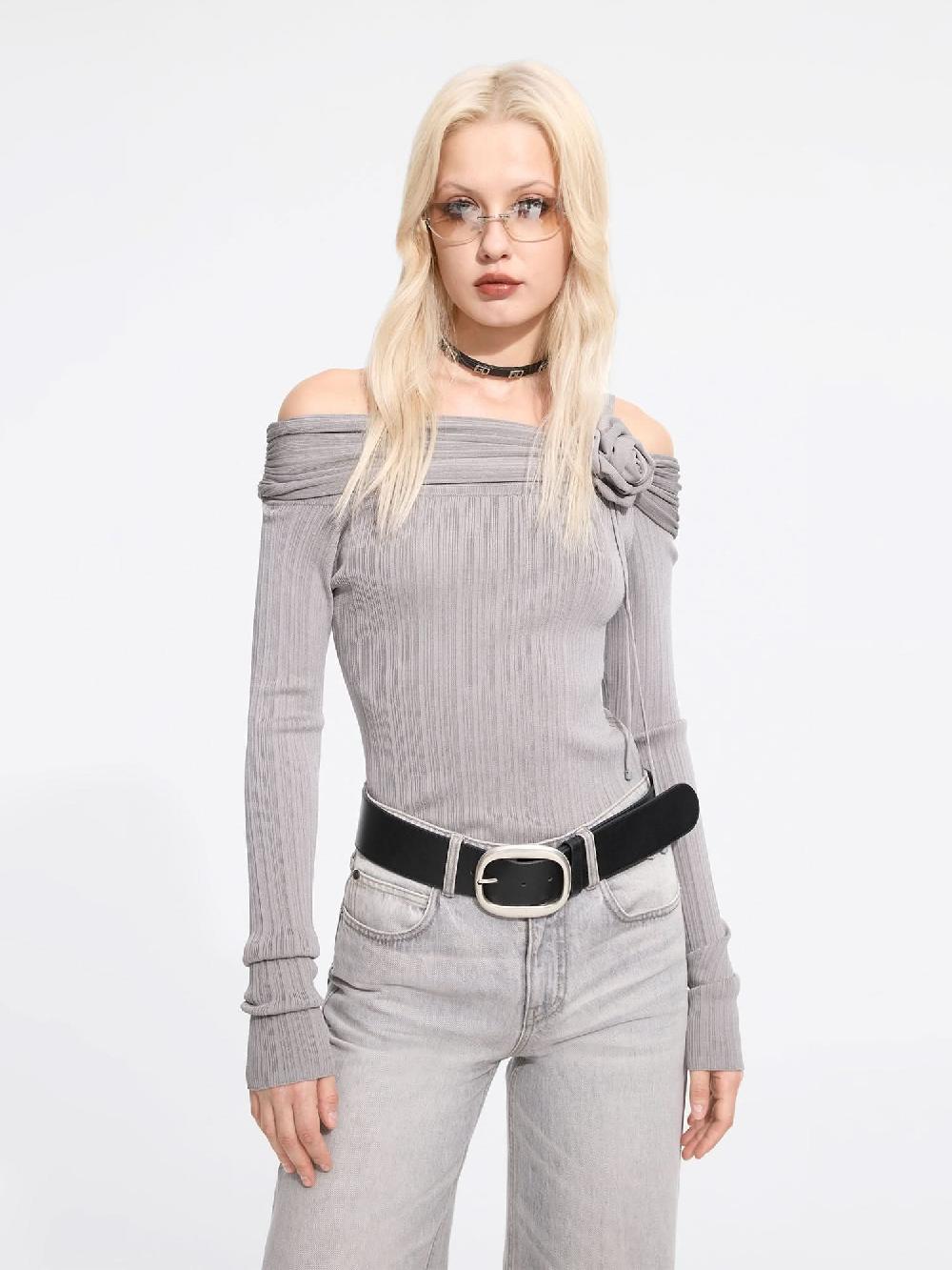 miss sixty OFF-THE-SHOULDER KNIT TOP GREY