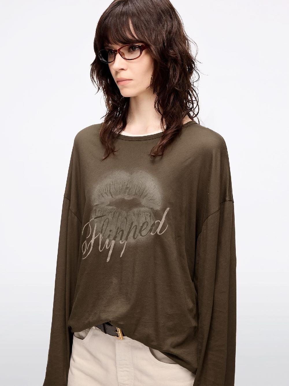 Miss Sixty OVERSIZED LIP PRINT T-SHIRT EBONY BROWN