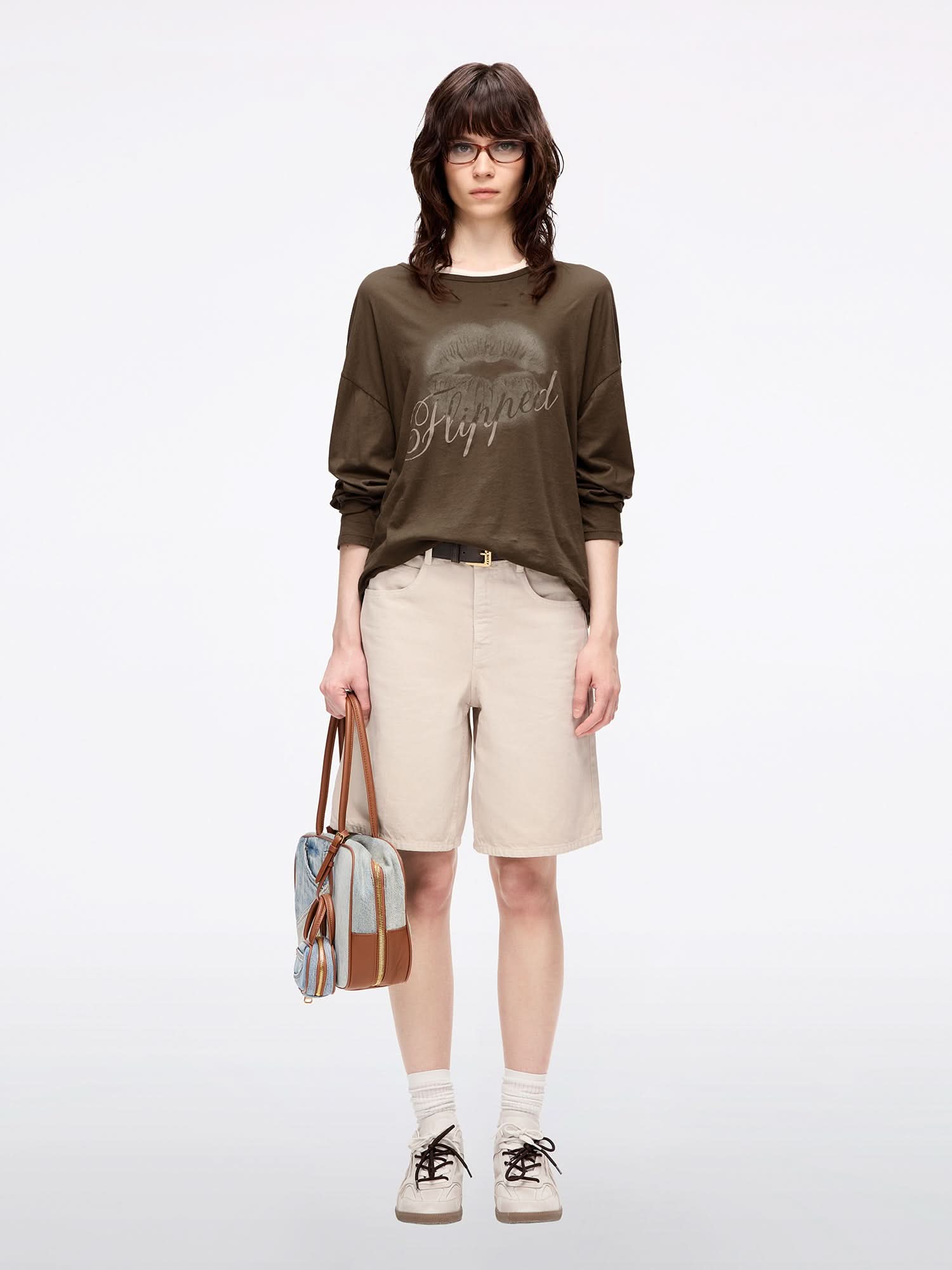 Miss Sixty OVERSIZED LIP PRINT T-SHIRT EBONY BROWN